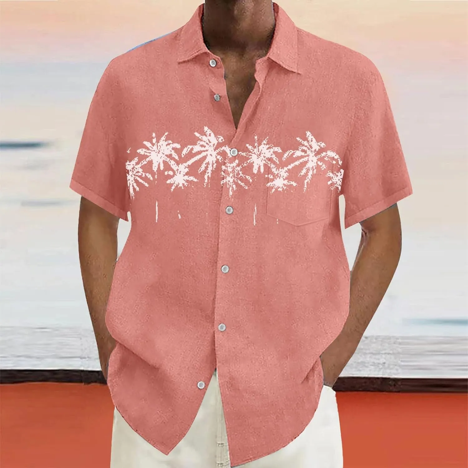 Men's Guayabera Shirt Short Sleeve Button Down Top Collar Cuban Beach Summer Loungewear Pocket Hawaiian Aloha Tshirt Oversize