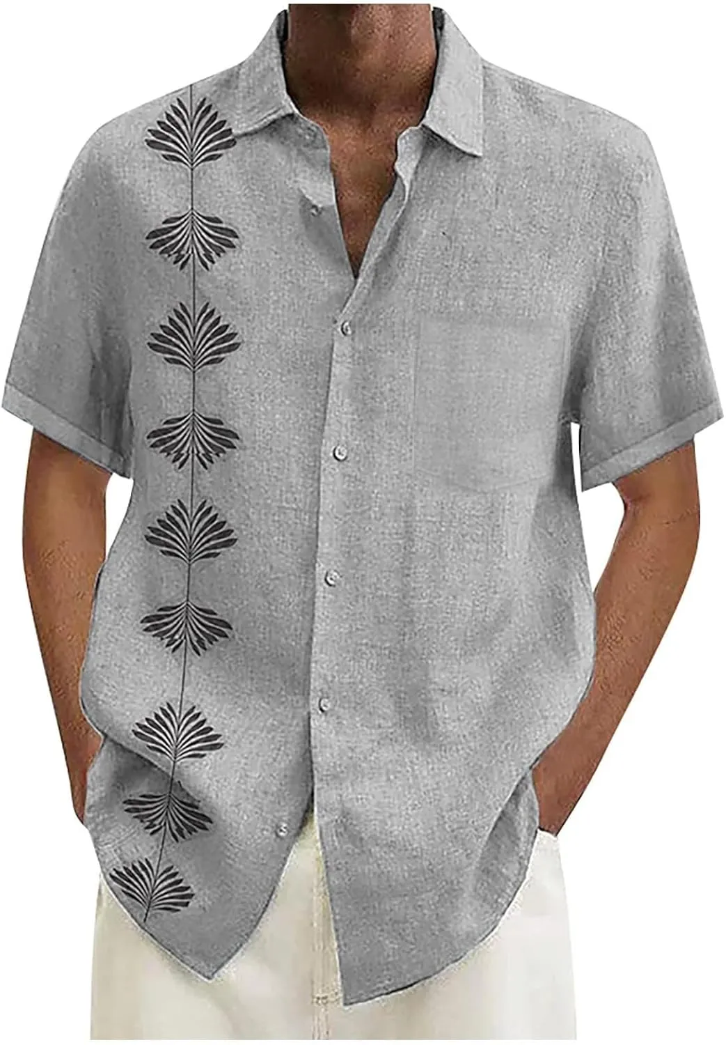 Men's Guayabera Shirt Short Sleeve Button Down Top Collar Cuban Beach Summer Loungewear Pocket Hawaiian Aloha Tshirt Oversize