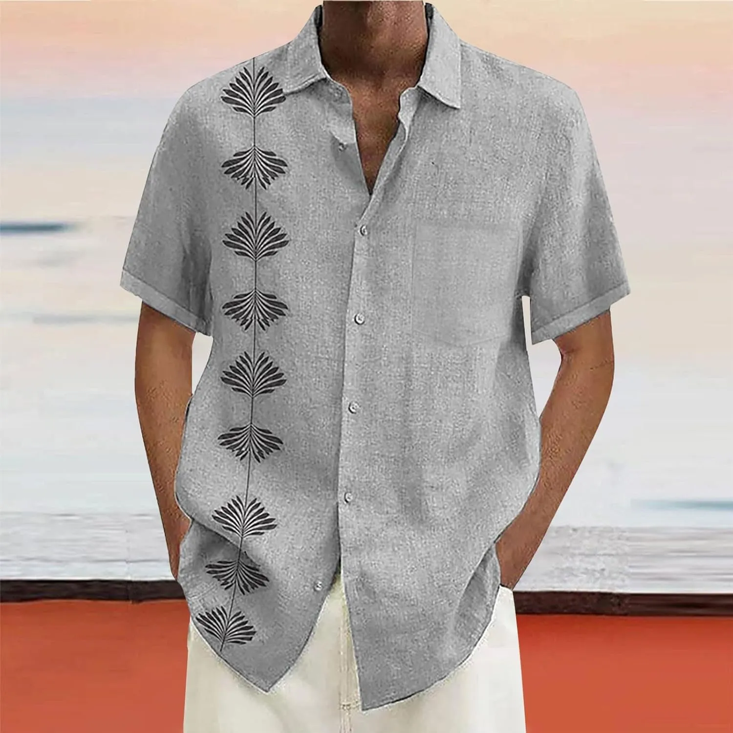 Men's Guayabera Shirt Short Sleeve Button Down Top Collar Cuban Beach Summer Loungewear Pocket Hawaiian Aloha Tshirt Oversize