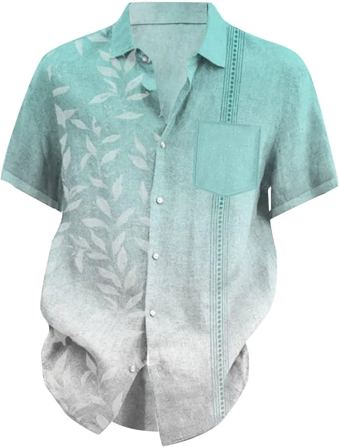 Men's Guayabera Shirt Short Sleeve Button Down Top Collar Cuban Beach Summer Loungewear Pocket Hawaiian Aloha Tshirt Oversize