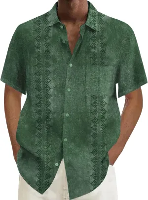Men's Guayabera Shirt Short Sleeve Button Down Top Collar Cuban Beach Summer Loungewear Pocket Hawaiian Aloha Tshirt Oversize