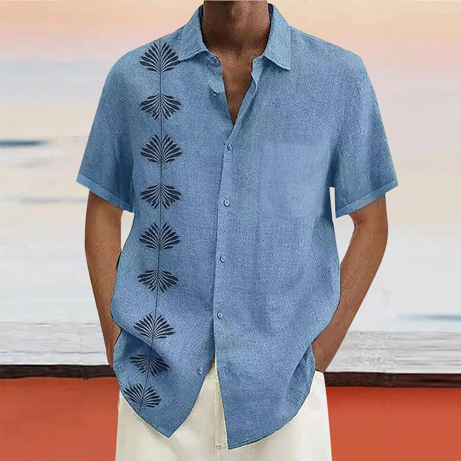 Men's Guayabera Shirt Short Sleeve Button Down Top Collar Cuban Beach Summer Loungewear Pocket Hawaiian Aloha Tshirt Oversize