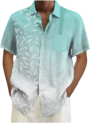 Men's Guayabera Shirt Short Sleeve Button Down Top Collar Cuban Beach Summer Loungewear Pocket Hawaiian Aloha Tshirt Oversize