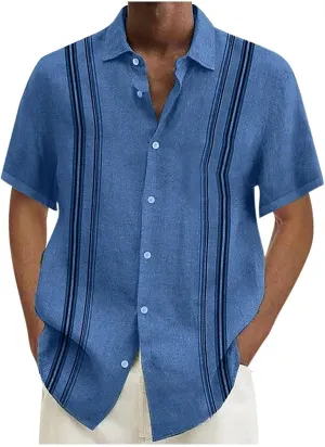 Men's Guayabera Shirt Short Sleeve Button Down Top Collar Cuban Beach Summer Loungewear Pocket Hawaiian Aloha Tshirt Oversize