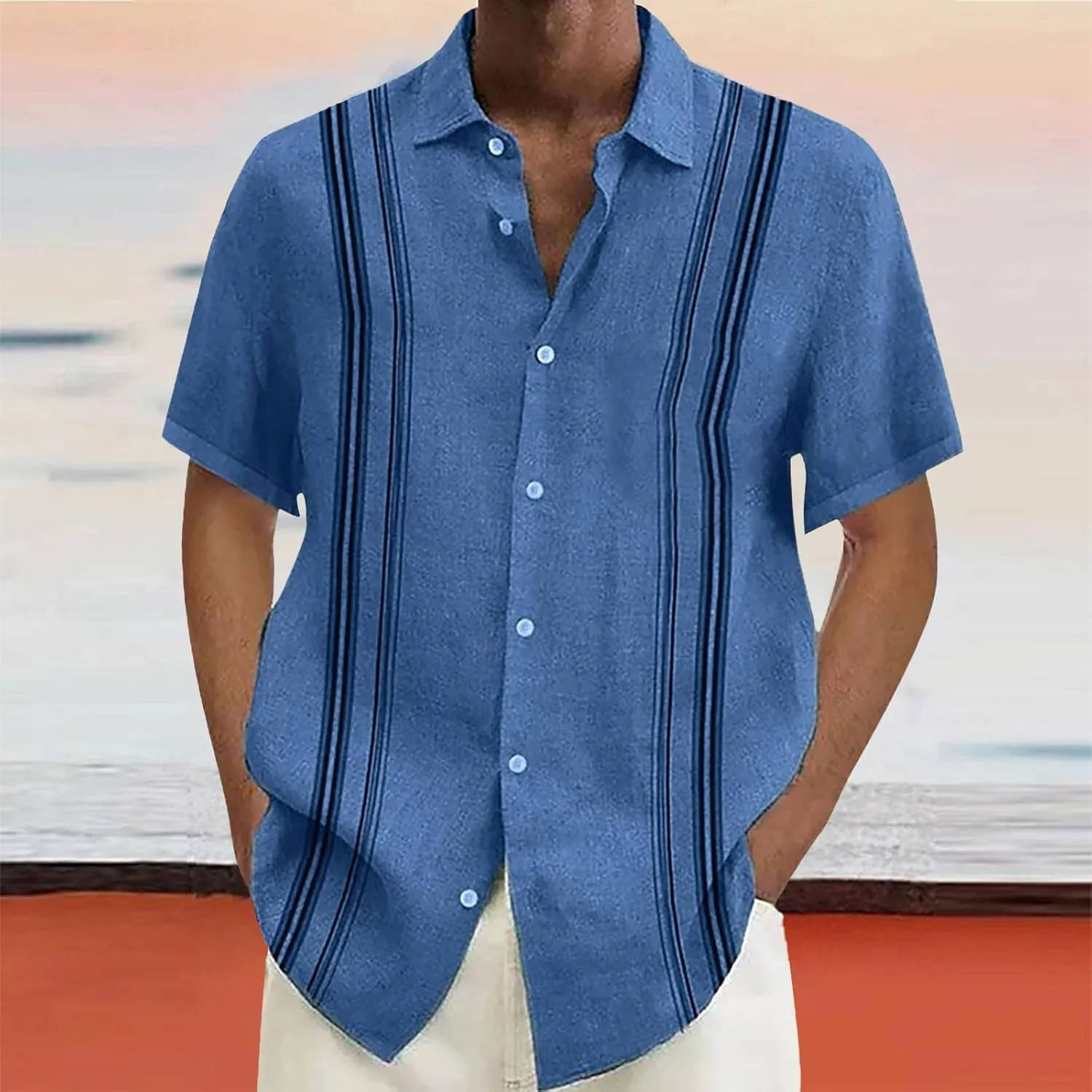 Men's Guayabera Shirt Short Sleeve Button Down Top Collar Cuban Beach Summer Loungewear Pocket Hawaiian Aloha Tshirt Oversize