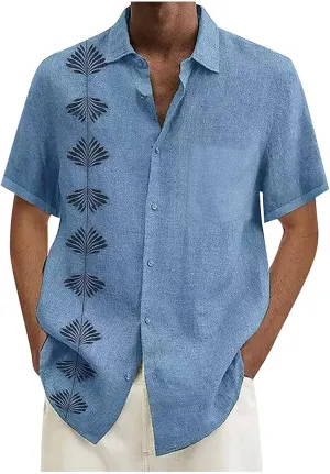 Men's Guayabera Shirt Short Sleeve Button Down Top Collar Cuban Beach Summer Loungewear Pocket Hawaiian Aloha Tshirt Oversize