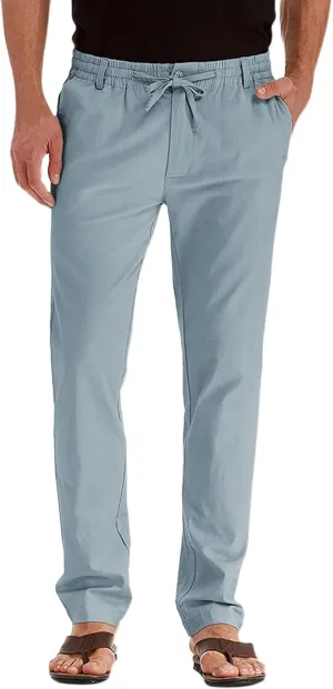 Men's Linen Casual Pants, Elastic Waist Beach Pants Lightweight Drawstring Summer Pants, Lightweight Sweatpants for Men