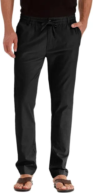 Men's Linen Casual Pants, Elastic Waist Beach Pants Lightweight Drawstring Summer Pants, Lightweight Sweatpants for Men