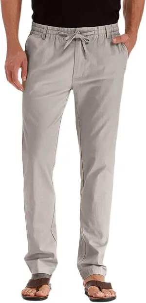 Men's Linen Casual Pants, Elastic Waist Beach Pants Lightweight Drawstring Summer Pants, Lightweight Sweatpants for Men