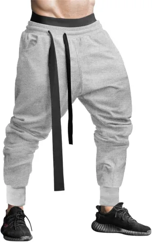 Mens Low Crotch Lightweight Pants Drawstring Elastic Waist Sweatpants Casual Loose Trousers Fashion Harem Fall Pant
