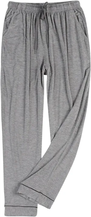 Mens Pajama Pants Casual Elastic Waist Drawstring Sleepwear Straight Wide Leg Home Pants Comfortable Loose Fit Trouser
