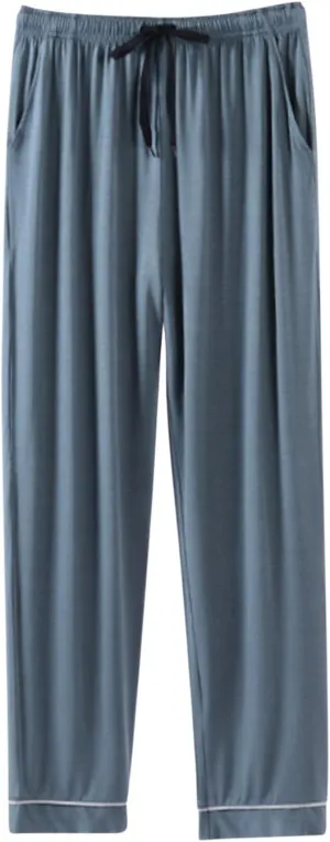 Mens Pajama Pants Casual Elastic Waist Drawstring Sleepwear Straight Wide Leg Home Pants Comfortable Loose Fit Trouser