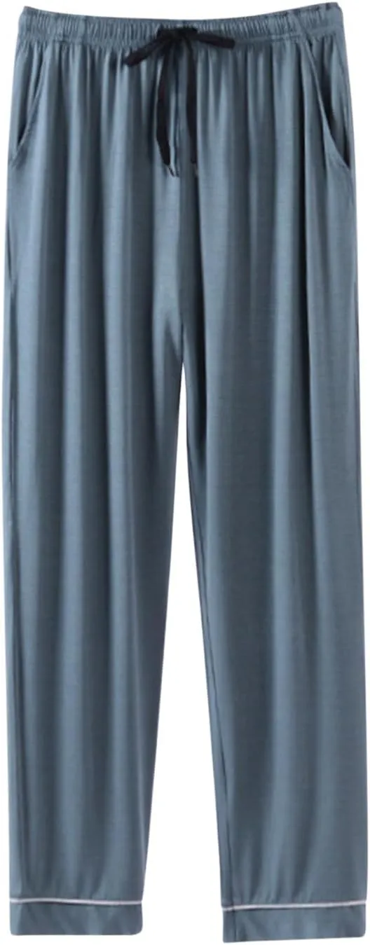 Mens Pajama Pants Casual Elastic Waist Drawstring Sleepwear Straight Wide Leg Home Pants Comfortable Loose Fit Trouser