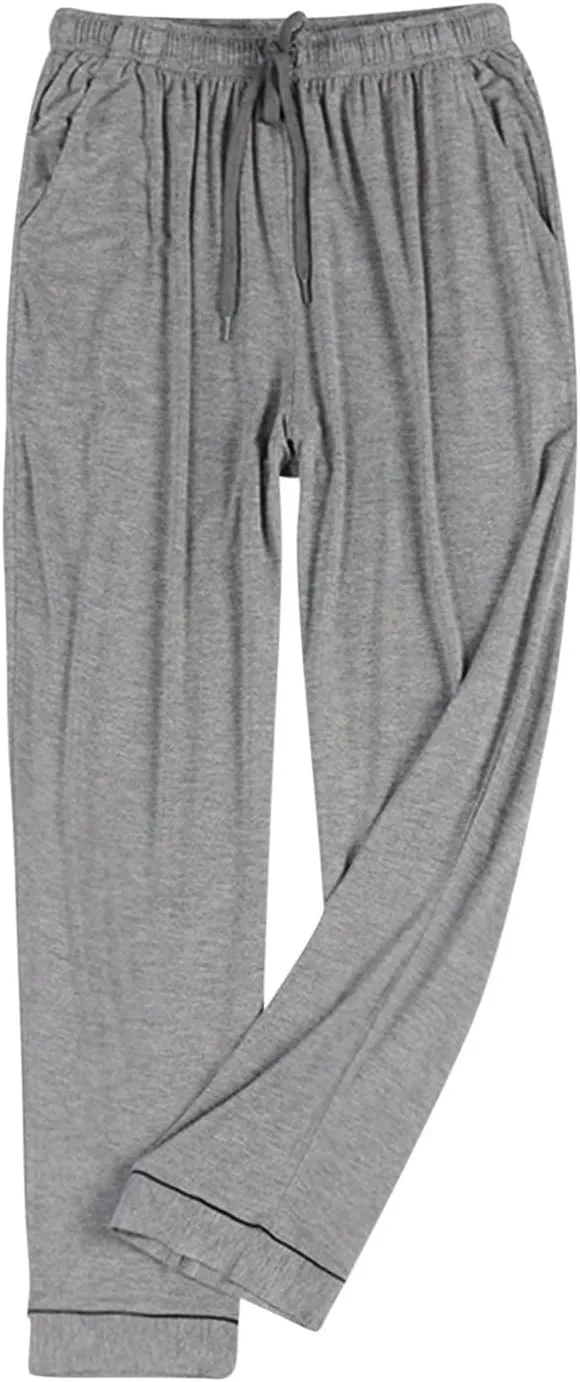 Mens Pajama Pants Casual Elastic Waist Drawstring Sleepwear Straight Wide Leg Home Pants Comfortable Loose Fit Trouser