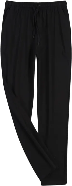 Mens Pajama Pants Casual Elastic Waist Drawstring Sleepwear Straight Wide Leg Home Pants Comfortable Loose Fit Trouser