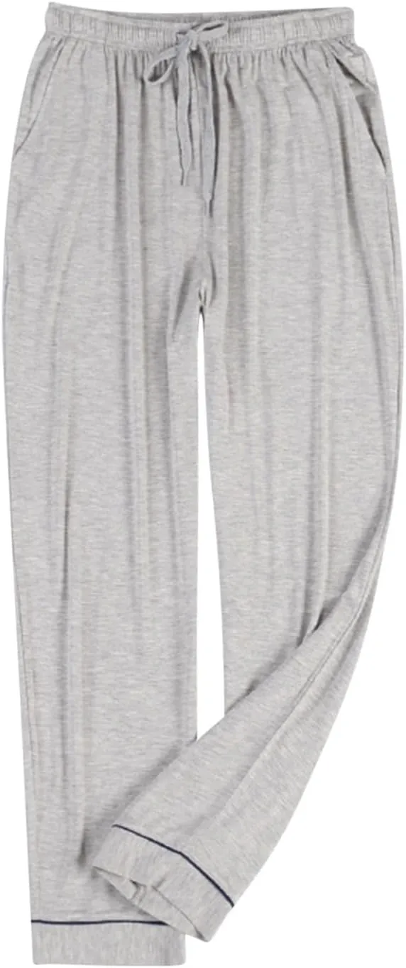 Mens Pajama Pants Casual Elastic Waist Drawstring Sleepwear Straight Wide Leg Home Pants Comfortable Loose Fit Trouser