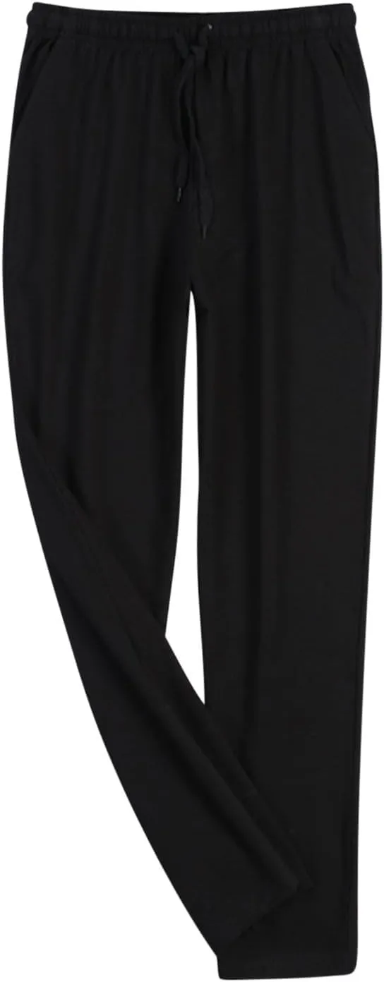Mens Pajama Pants Casual Elastic Waist Drawstring Sleepwear Straight Wide Leg Home Pants Comfortable Loose Fit Trouser