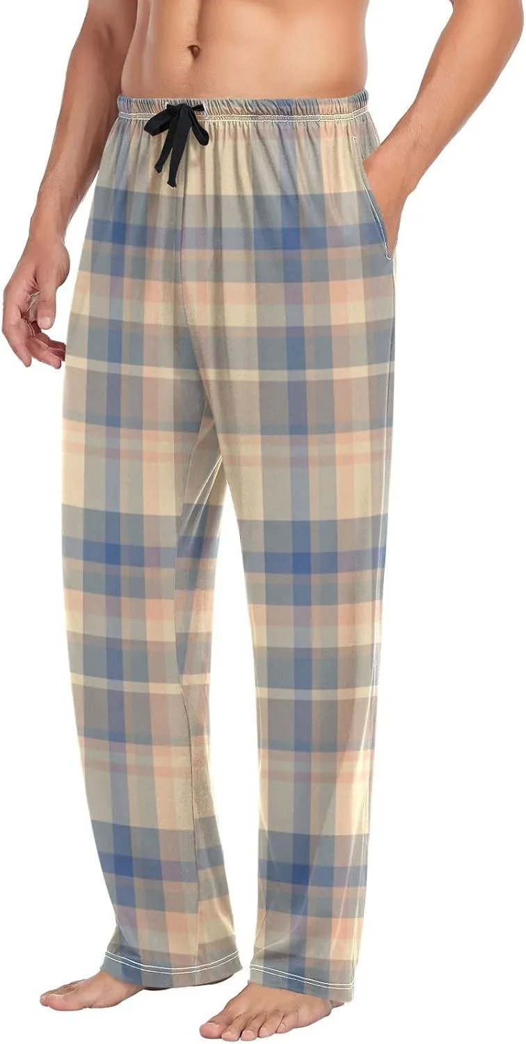 Men's Pajama Pants Modal Pajama Bottoms Soft Lounge Pants Sleepwear Pants with Pockets Drawstring Comfortable S Plaid