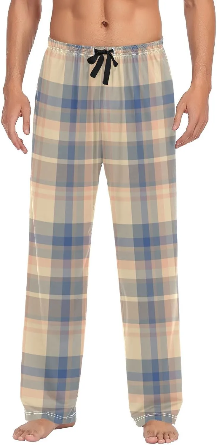 Men's Pajama Pants Modal Pajama Bottoms Soft Lounge Pants Sleepwear Pants with Pockets Drawstring Comfortable S Plaid