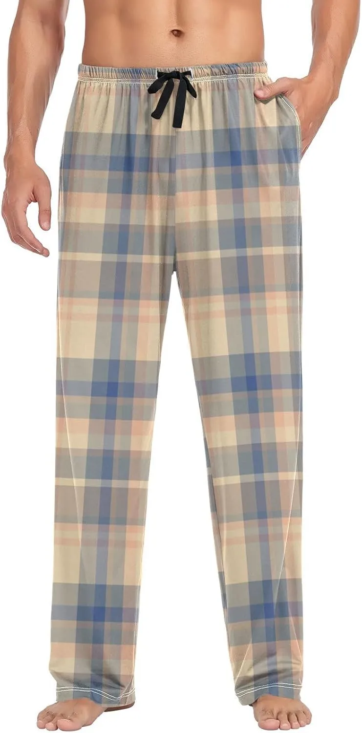 Men's Pajama Pants Modal Pajama Bottoms Soft Lounge Pants Sleepwear Pants with Pockets Drawstring Comfortable S Plaid