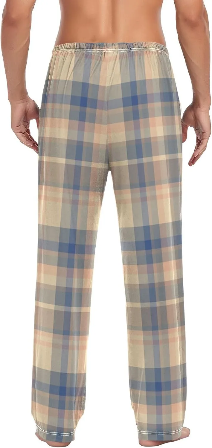 Men's Pajama Pants Modal Pajama Bottoms Soft Lounge Pants Sleepwear Pants with Pockets Drawstring Comfortable S Plaid