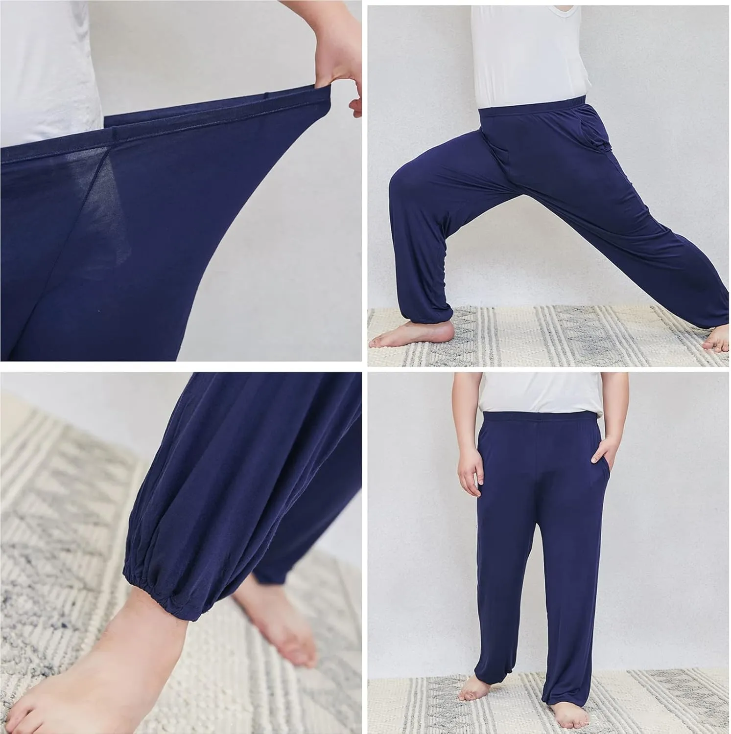 Mens Pajama Pants Plus Size Pajama Bottoms Lightweight Loose Fit Lounge Pants Modal PJ Sleepwear with Pockets