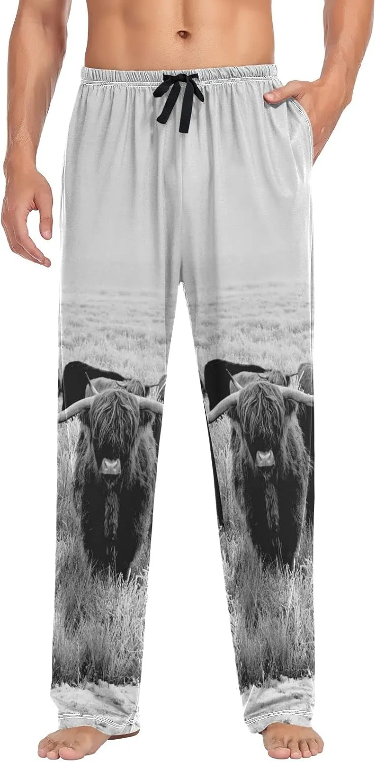 Men's Pajama Pants Straight Trouser Sleep Lounge Pants Sleepwear with Pockets