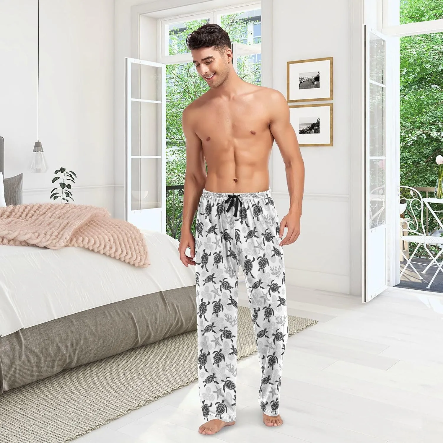 Men's Pajama Pants Straight Trouser Sleep Lounge Pants Sleepwear with Pockets