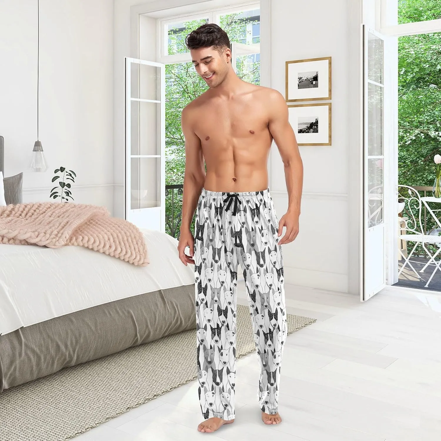 Men's Pajama Pants Straight Trouser Sleep Lounge Pants Sleepwear with Pockets