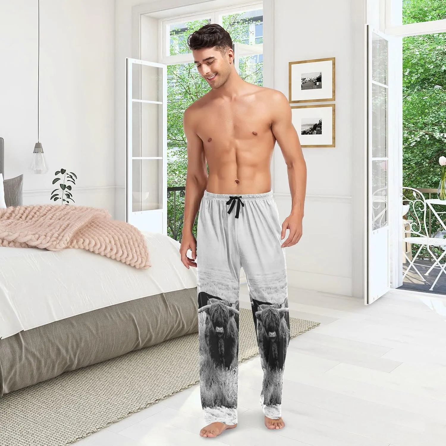 Men's Pajama Pants Straight Trouser Sleep Lounge Pants Sleepwear with Pockets