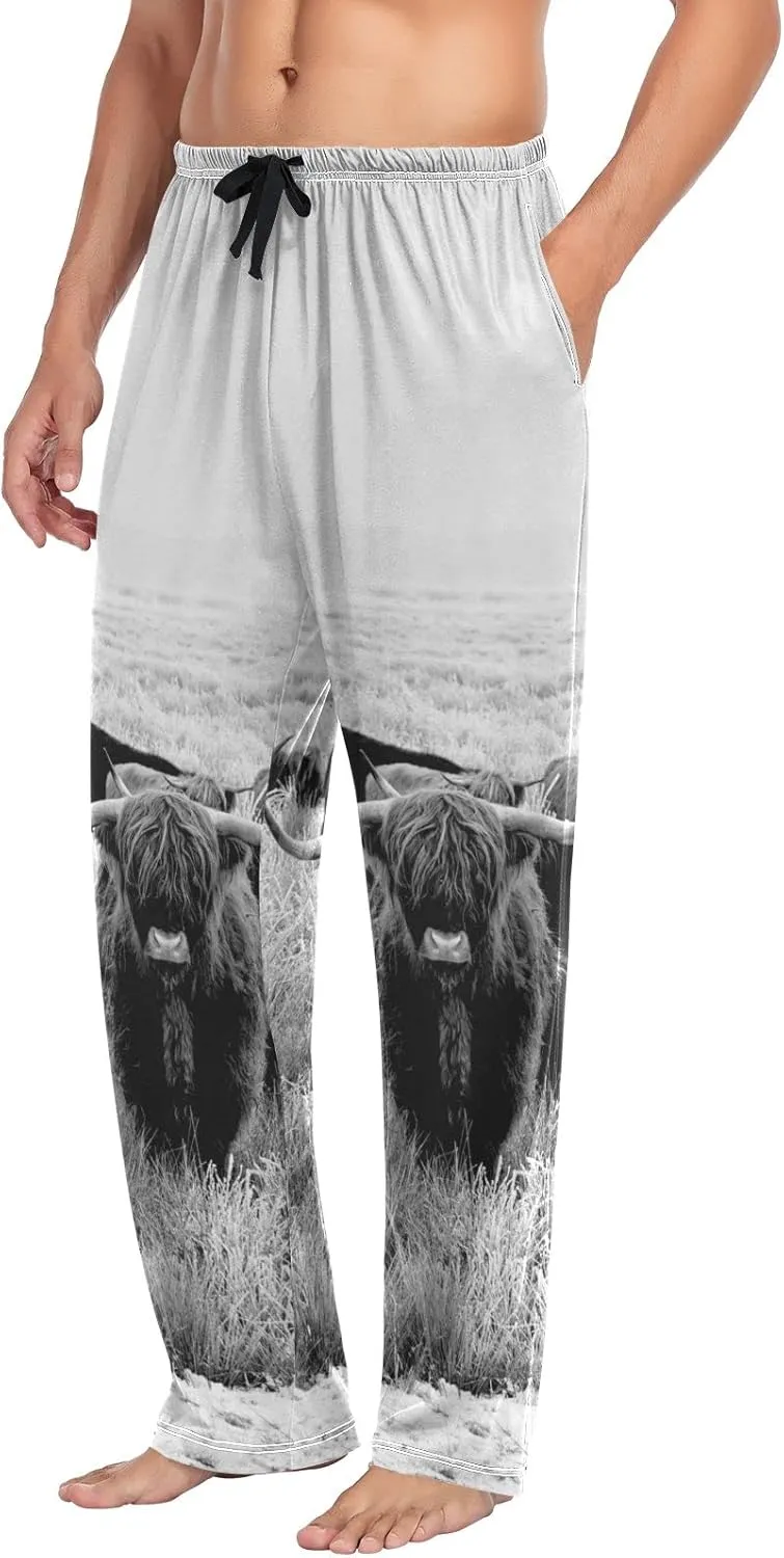 Men's Pajama Pants Straight Trouser Sleep Lounge Pants Sleepwear with Pockets