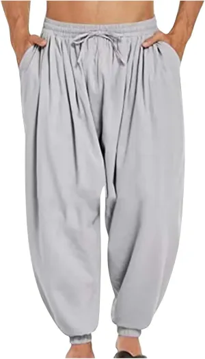 Mens Pants Casual Cinch Bottom Harem Pants Elastic Waist Drawstring Tapered Pant Baggy Breathable Jogger with Pockets