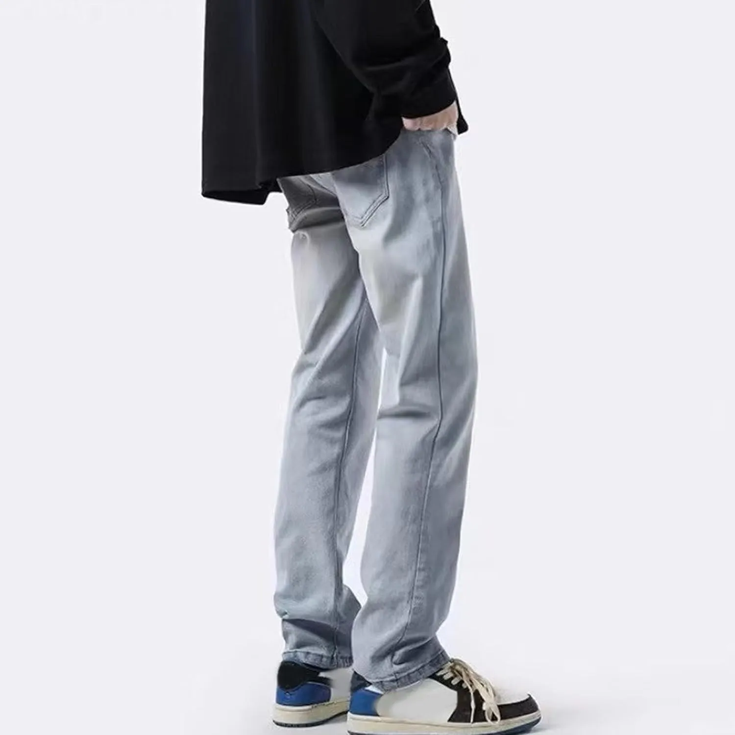 Men's Solid Straight Leg Work Jeans Casual Stylish Outdoor Denim Pants Regular Fit Comfort Jeans Trouser