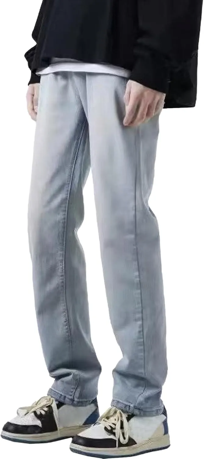 Men's Solid Straight Leg Work Jeans Casual Stylish Outdoor Denim Pants Regular Fit Comfort Jeans Trouser