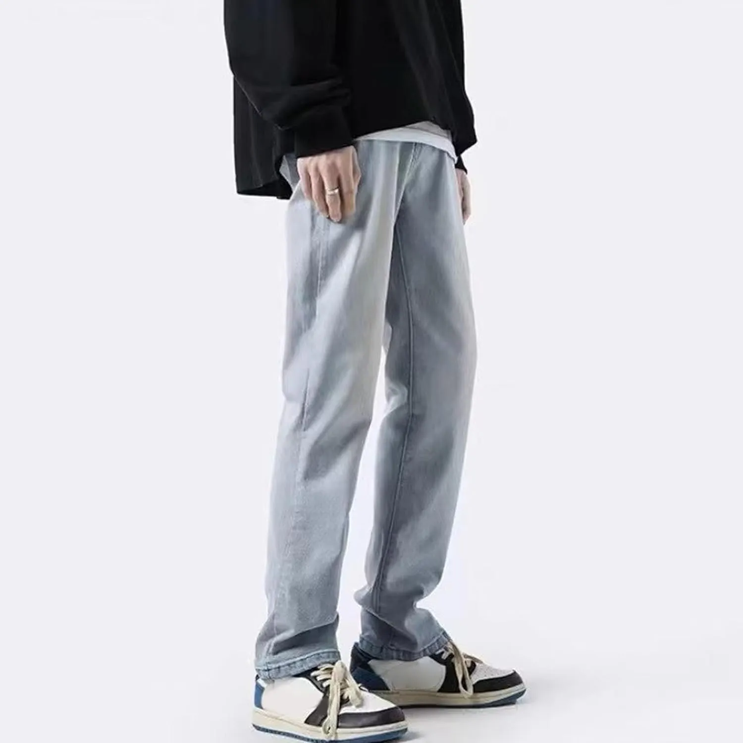 Men's Solid Straight Leg Work Jeans Casual Stylish Outdoor Denim Pants Regular Fit Comfort Jeans Trouser