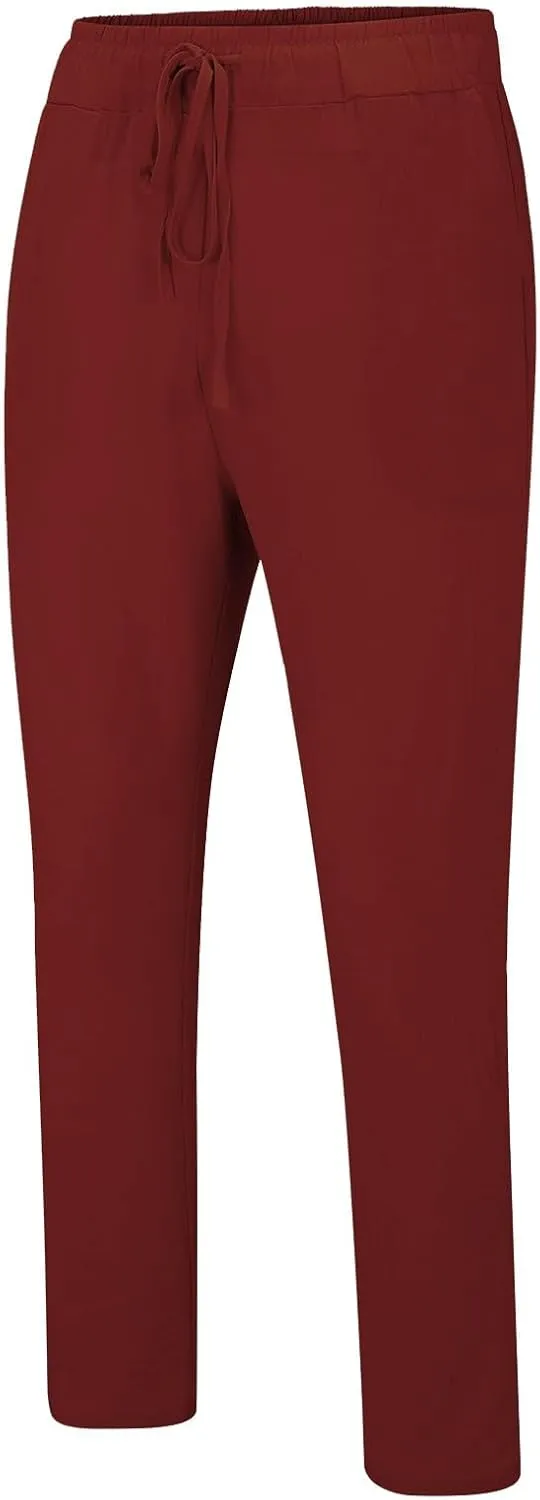 Men's Summer Beach Linen Pants Lightweight Casual Pants Elastic Waist Drawstring Trousers Outdoor Vacation Slacks