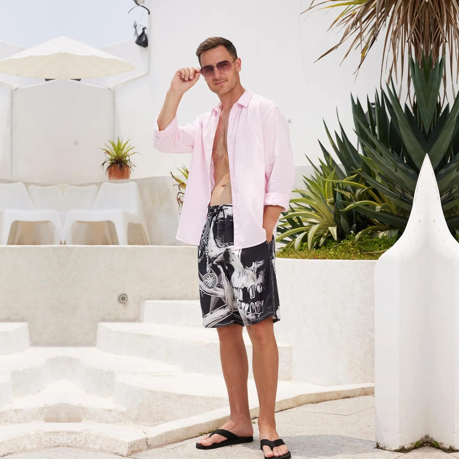 Mens Swim Trunks Quick Dry Board Shorts with Mesh Lining, Breathable Fit Print Beach Shorts Swimwear Bathing Suits