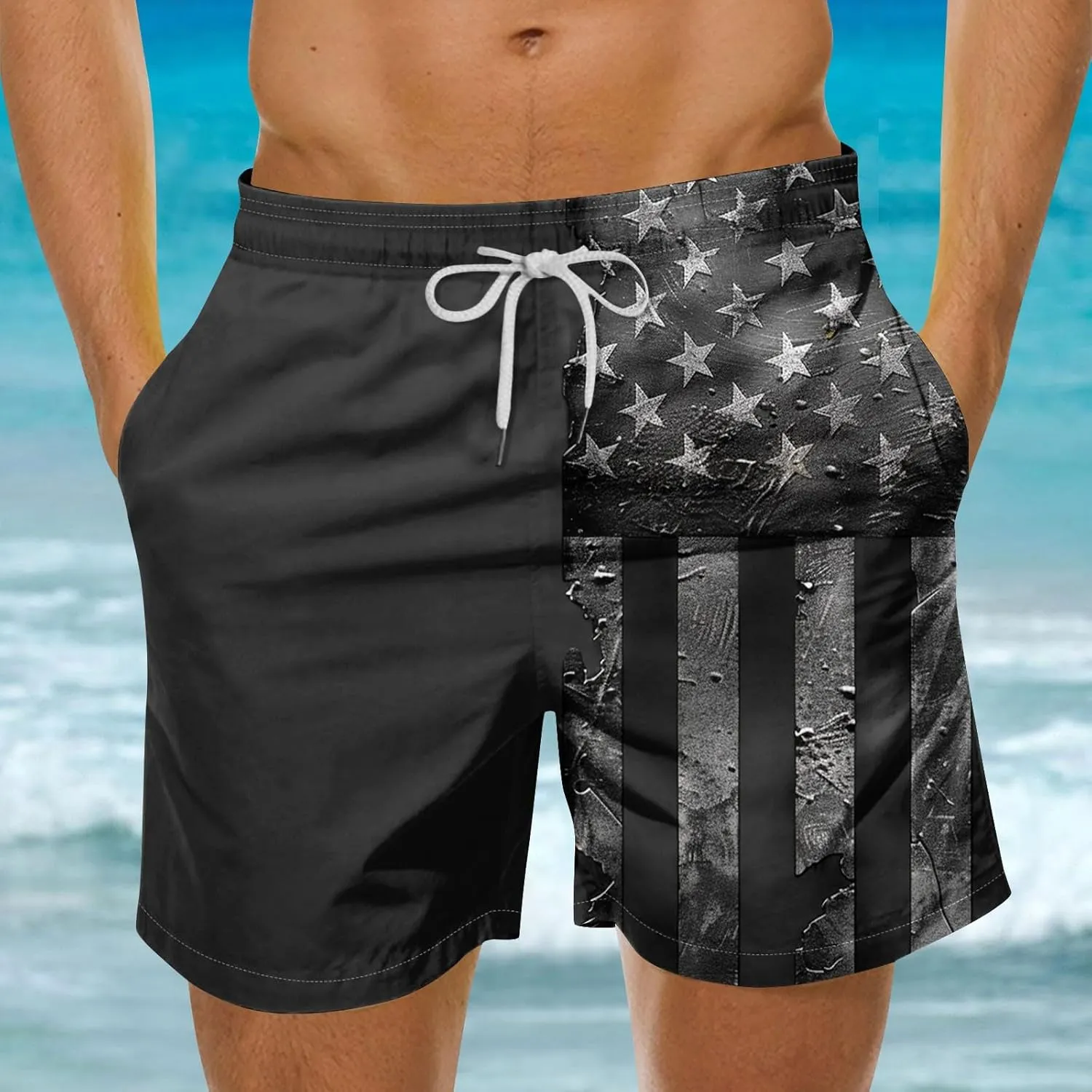 Mens Swim Trunks Quick Dry Swimming Board Shorts Breathable Fit Hawaii Beach Shorts Bathing Suits with Pockets