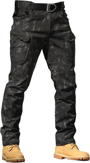 Men's Tapered Hiking Cargo Pants Lightweight Water-Resistant Flex Ripstop Trousers Outdoor Casual Jogger Camo Lounge Pants