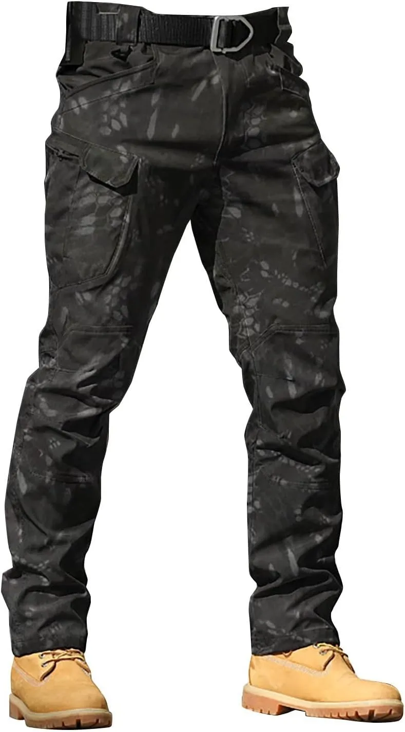 Men's Tapered Hiking Cargo Pants Lightweight Water-Resistant Flex Ripstop Trousers Outdoor Casual Jogger Camo Lounge Pants