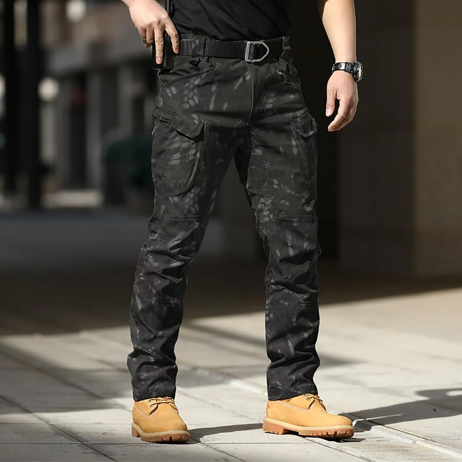 Men's Tapered Hiking Cargo Pants Lightweight Water-Resistant Flex Ripstop Trousers Outdoor Casual Jogger Camo Lounge Pants