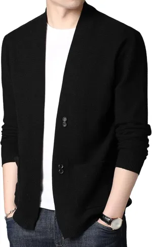 Men's V Neck Rib Knit Open Sweater Lightweight Button Down Knitted Cardigan Solid Slim Fit Knitwear Outerwear