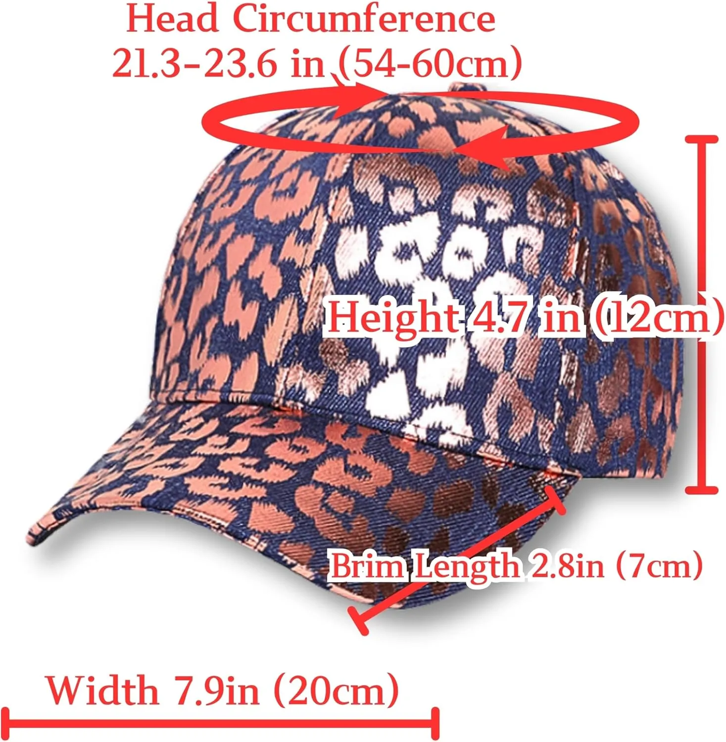 Metallic Leopard Printed Denim Jeans Style Adjustable Trucker Hat Key Ring Strap, Breathable Adjustable Hip Hop Baseball Cap