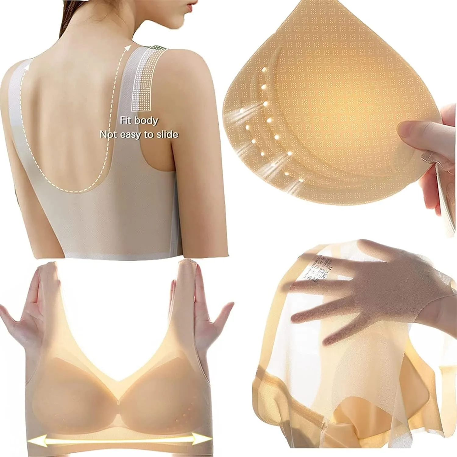 Mmoneyake Bras for Women Comfort Seamless Ice Silk Gathering Bras Anti-Sagging Breasts Bra Wireless Everyday Bras Underwear