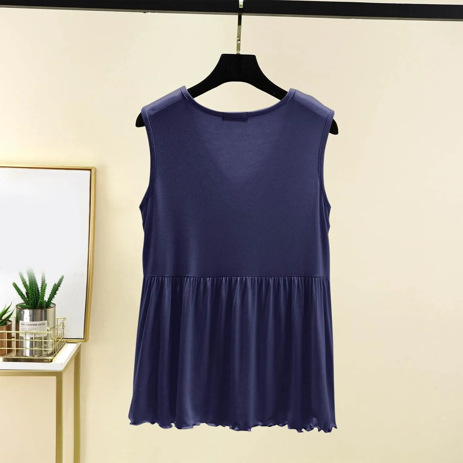 Modal Casual Tank Tops for Women, V-Neck Loose Sleeveless Summer Daily Shirts Comfy Breathable Ruffle Hem Clothes
