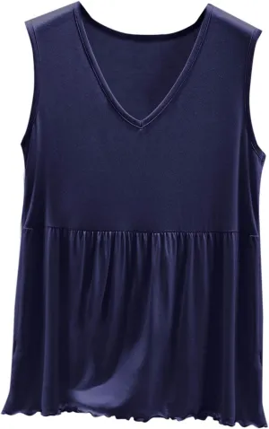 Modal Casual Tank Tops for Women, V-Neck Loose Sleeveless Summer Daily Shirts Comfy Breathable Ruffle Hem Clothes