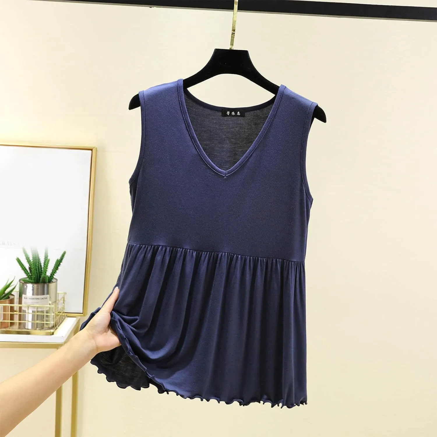 Modal Casual Tank Tops for Women, V-Neck Loose Sleeveless Summer Daily Shirts Comfy Breathable Ruffle Hem Clothes