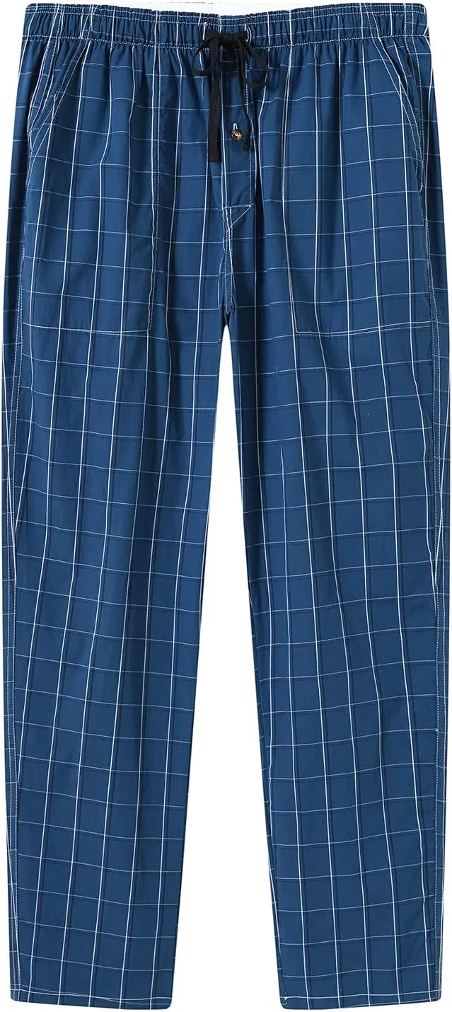 MoFiz Mens Cotton Pajama Pants Lightweight Lounge Sleep Plaid Bottoms with Pockets Drawstring