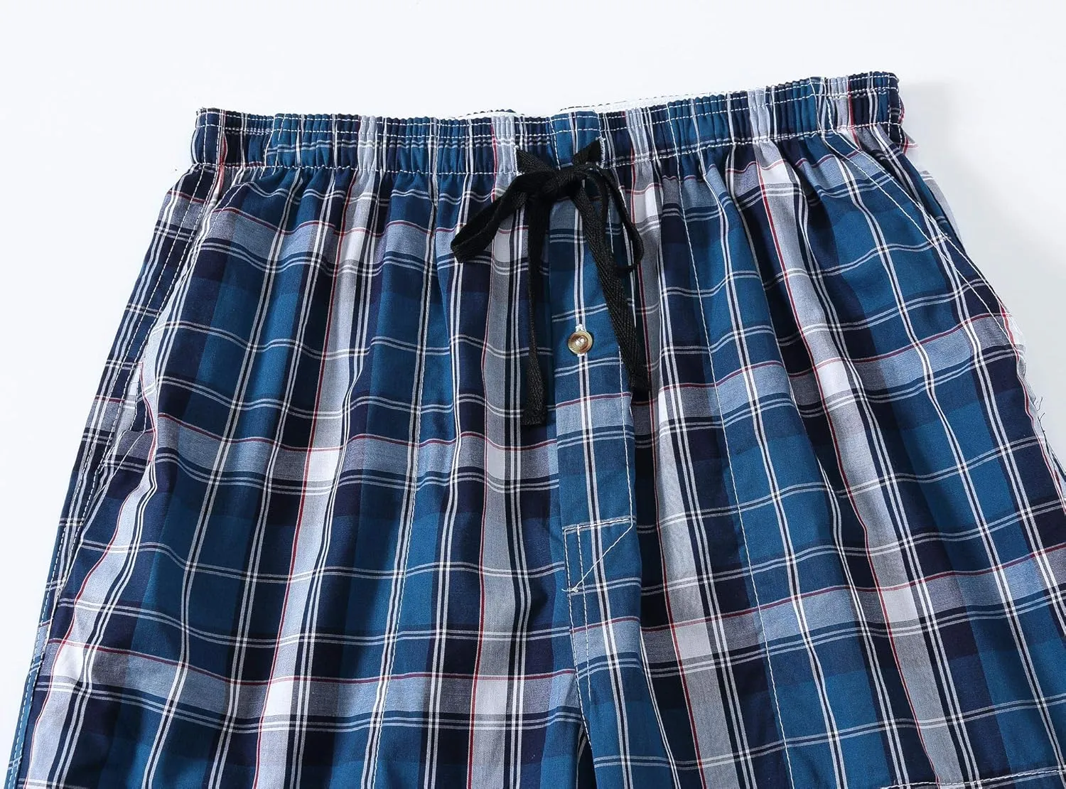 MoFiz Mens Cotton Pajama Pants Lightweight Lounge Sleep Plaid Bottoms with Pockets Drawstring