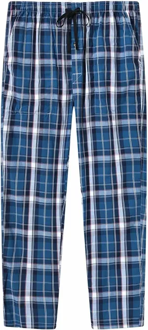 MoFiz Mens Cotton Pajama Pants Lightweight Lounge Sleep Plaid Bottoms with Pockets Drawstring